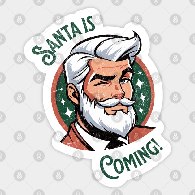 Sexy Santa is Coming Christmas Handsome Santa Claus Sticker by Yesteeyear